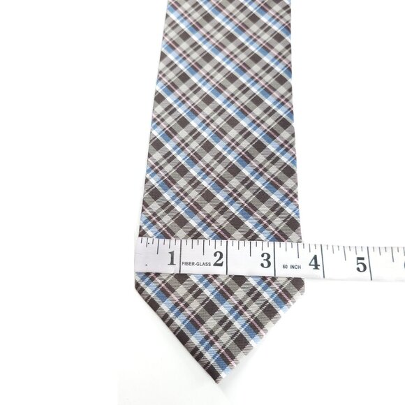 Romario Manzini Collection Men Necktie Tartan Brown Beige Blue 58x3.5 - NWOT - Picture 5 of 6